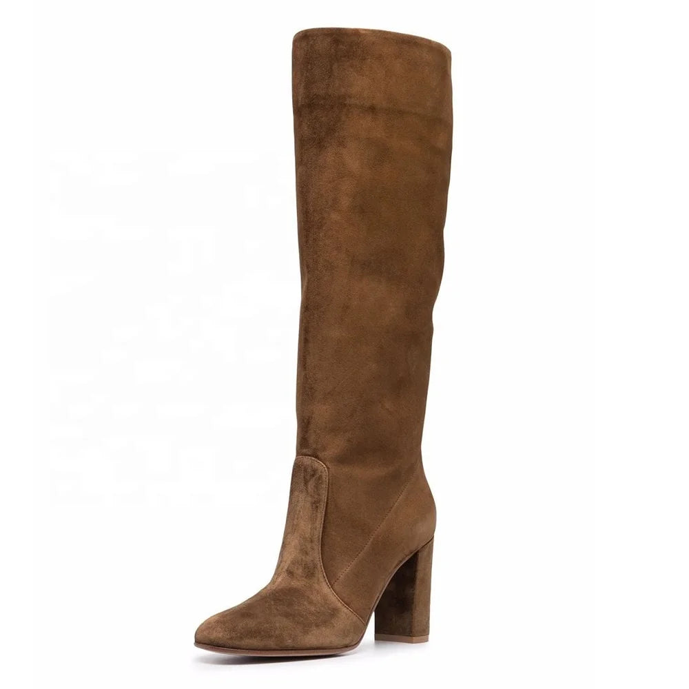 Faux Fur Fashion Female Chunky Block Heel Ladies Heels Long Boots for Women Knee Shoes Latest 2023 MegaBDM