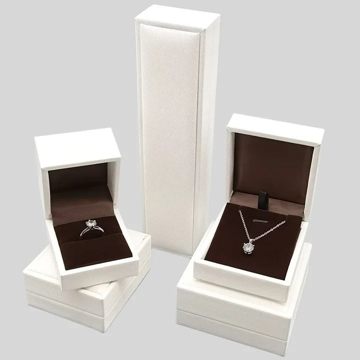 Custom LOGO White Color PU Leather Gift Jewelry Box Necklace Ring Bracelet Box