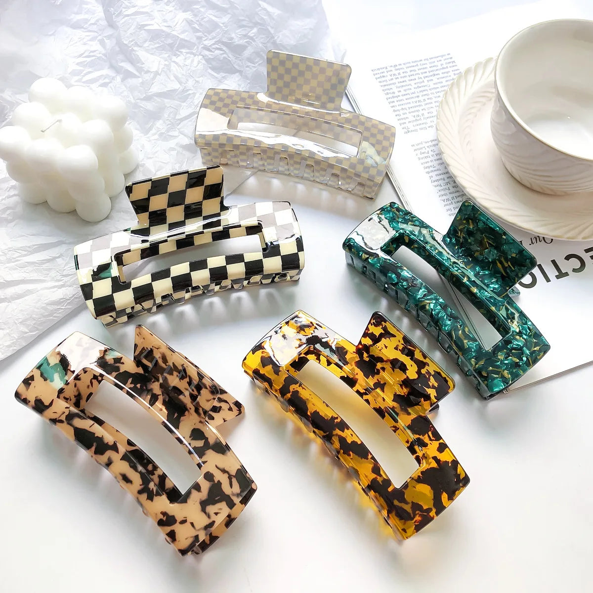 Wholesale Custom 13cm Large Hair Barrettes Colorful Acrylic Floral Big Jumbo Hair Claw Clips for Thick Hair