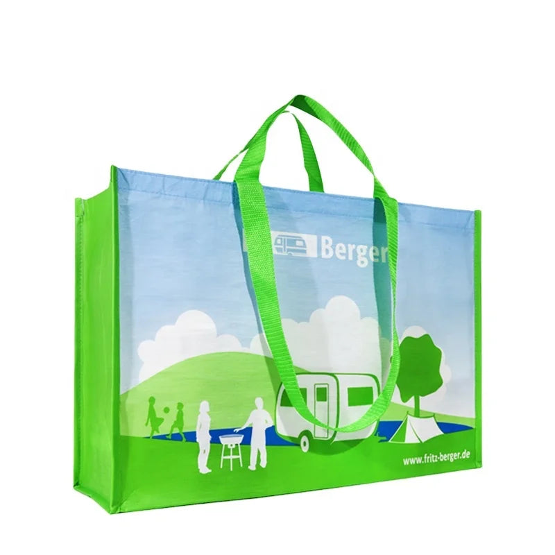 Reusable Grocery Bags Custom Logo Waterproof Foldable Tote Recycled Plastic Custom Handles for Supermarket Chains Boutique