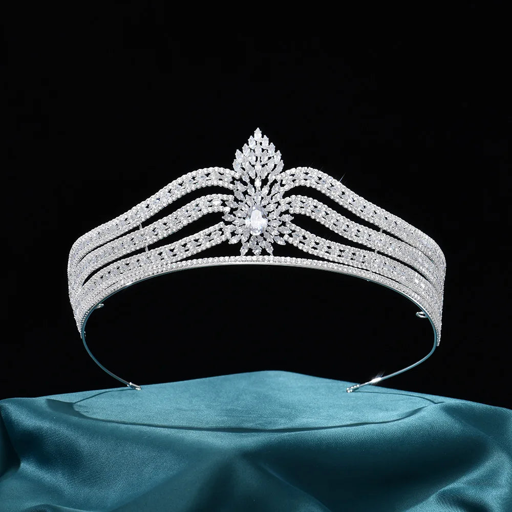 LUOXIN Luxury Full Zircon Wedding Tiara Women Hair Accessories Platinum Plated Bridal Crown