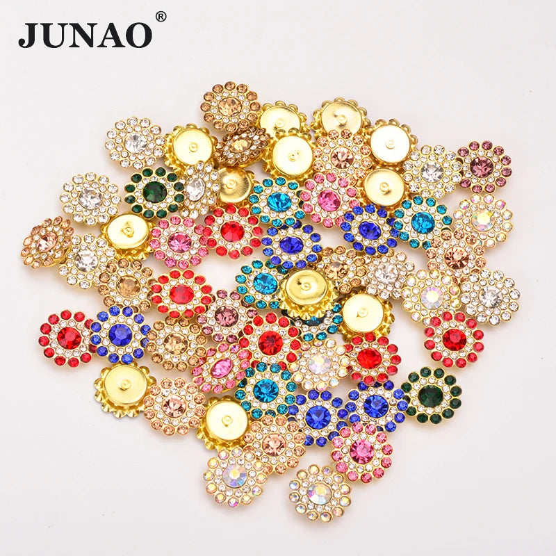 JUNAO Wholesale 14mm 1000pcs Sewing Glass Claw Crystal Strass Glass Flowers Rhinestones for Clothes