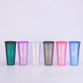 In Stock 24oz Colorful Diamond Glitter Durian Coffee Cups Double Wall Plastic Tumblers with Color for Coffee