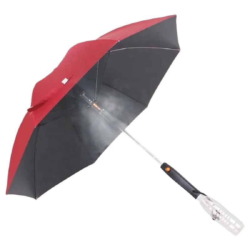 Creative Battery or USB Rechargeable Sun Umbrella with Built in Fan and Water Spray for Heat protection in Outdoor