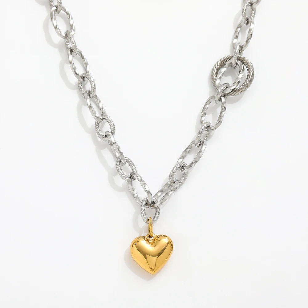 Joolim 18k Gold Plated PVD  Chunky Link Chain Heart Pendant Necklace Stainless Steel Necklace Wholesale Customized