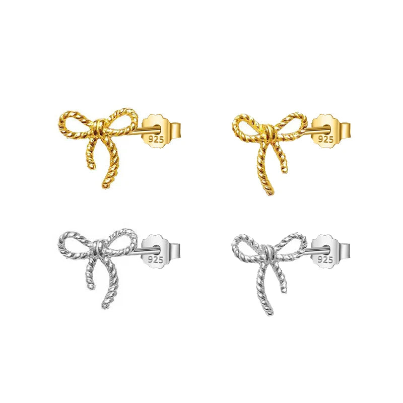 Custom Gold Plated Simple Glamour Twist Perforated Earrings Women's Wedding Party Jewelry 925 Sterling Silver Bow Stud Earrings