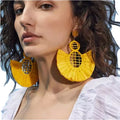 2022 Bohemian Style Handmade Pineapple Raffia Tassel Drop Earrings for Women Exaggerated Statement Fringe Hot Selling Fashion