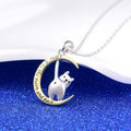 Fashion Jewelry 925 Sterling Silver Engraved Gold Plated Moon Cute Cat Pendant Necklace