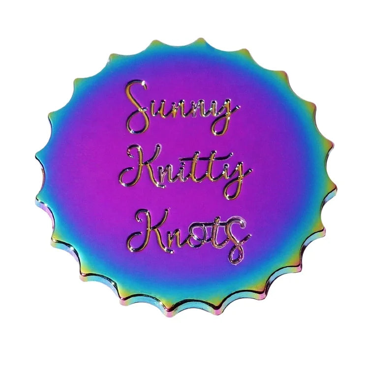 Custom Designer rainbow Letter Metal Tags Handbags Parts Round logo Metal Private Label Plaque for Hats