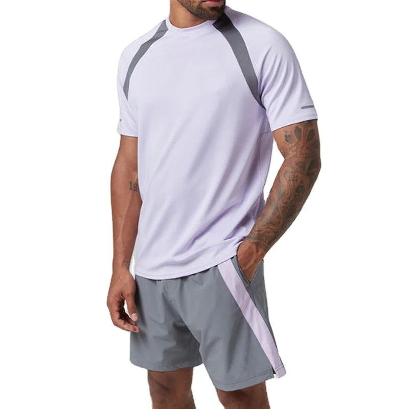 Hight Quality Custom Print Tracksuit Sports 2 Pieces Set Color Block Gym Joggers Short Sets for Men