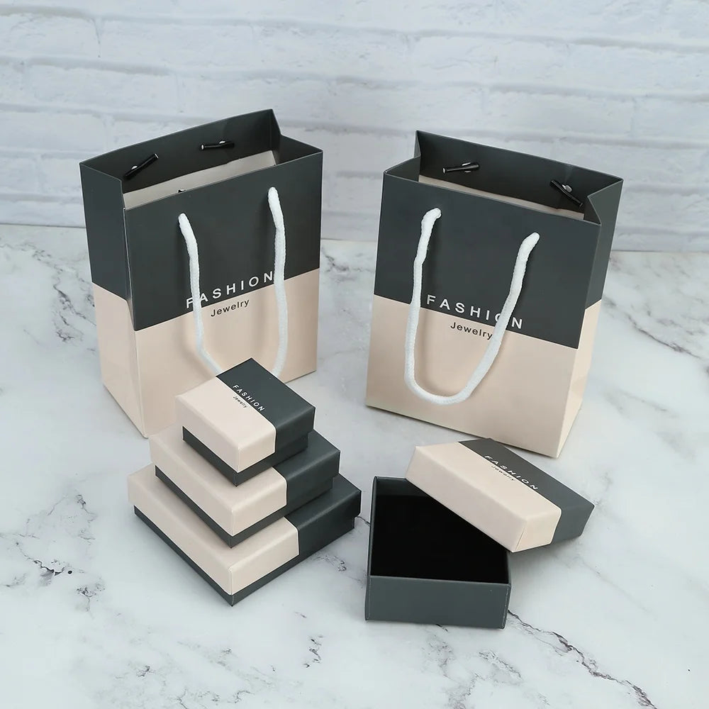 Luxury Necklace Bracelet Packaging Earring Jewelry Gift Set Paper Box With Lid and Gift Bag
