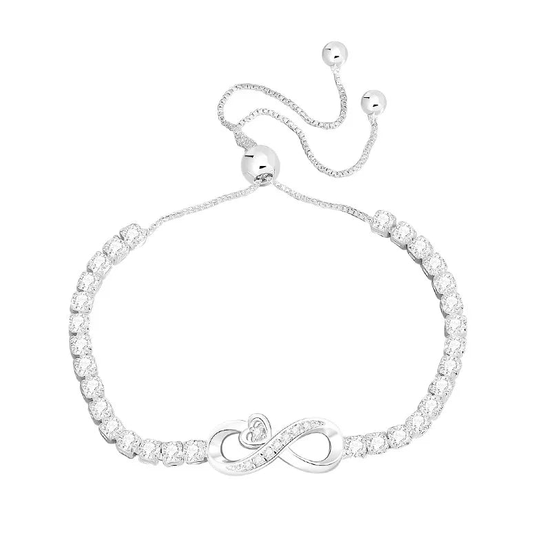 Wholesale Lucky Heart 8-character Zircon Tennis Bracelet Adjustable Retractable Bead Fashion Silver Bracelet for Women