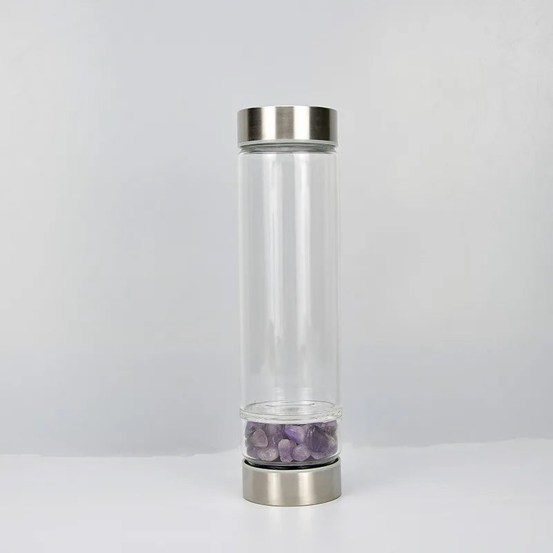 2026 Hot Sale Natural Quartz Dimension Gemstone Elixir Energy Glass Perfume Amethyst Crystal Infused Water Bottle