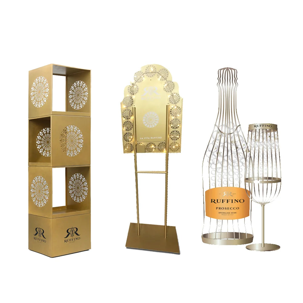 Custom Eco-Friendly Floor Wine Bottle Display Stand Metal Store Retail Bottle Wine Display Rack