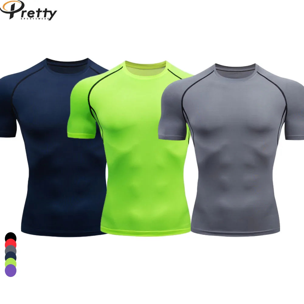 Men'S Short Sleeve Compression T Shirts Gym Fitness Workout Tees Running Sports Tops Quick Dry Breathable Skinny Tees