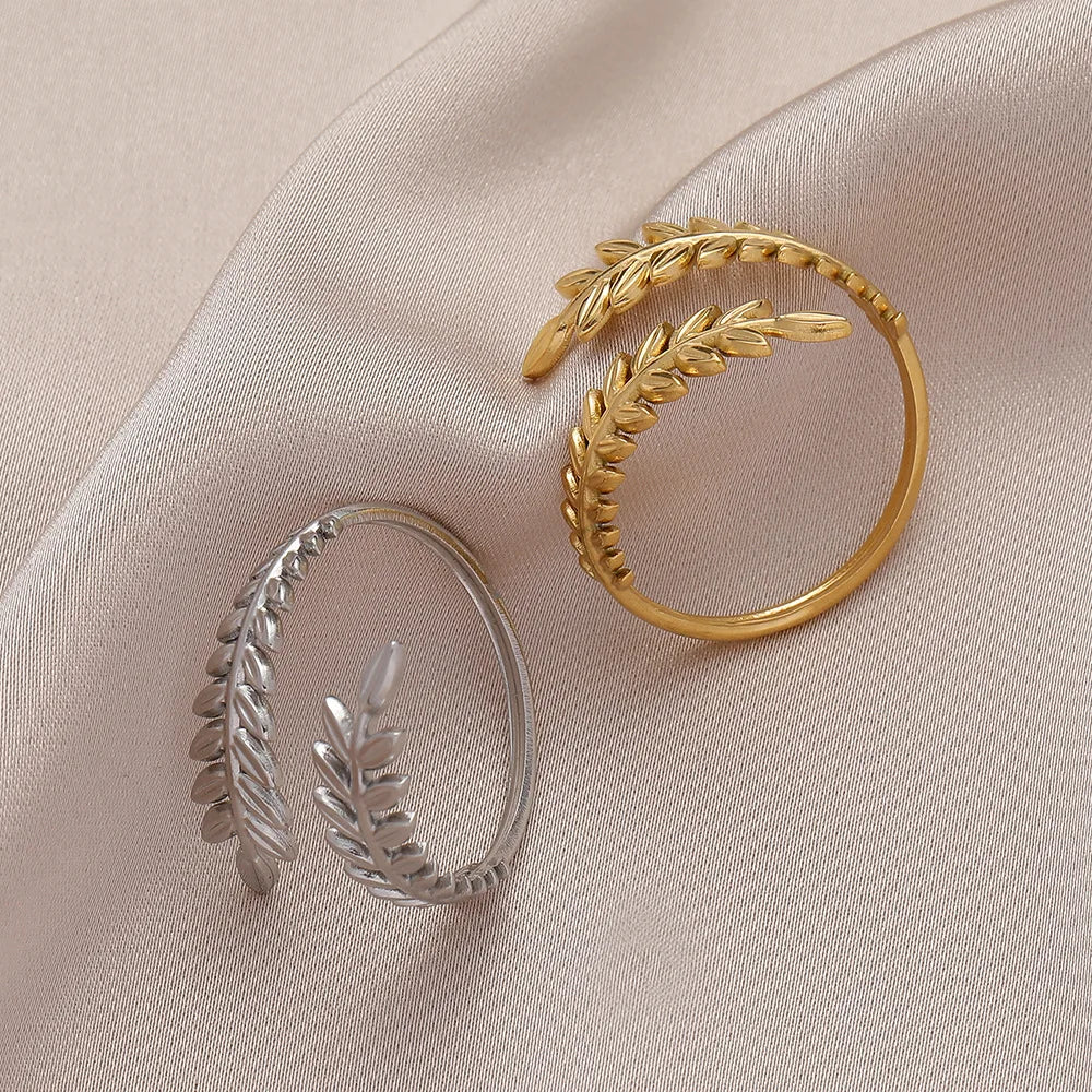Trendy Stainless Steel 2 Color Wheat Ears Rings Adjustable Opening Rings for Women Couple Gift Punk Fashion Jewelry