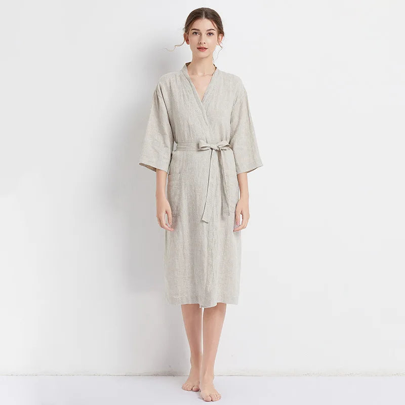 Japanese Bathrobes Kimino Breathable Custom Designer Woven Cotton Bath Robe Designer Spa Linen Women Robes