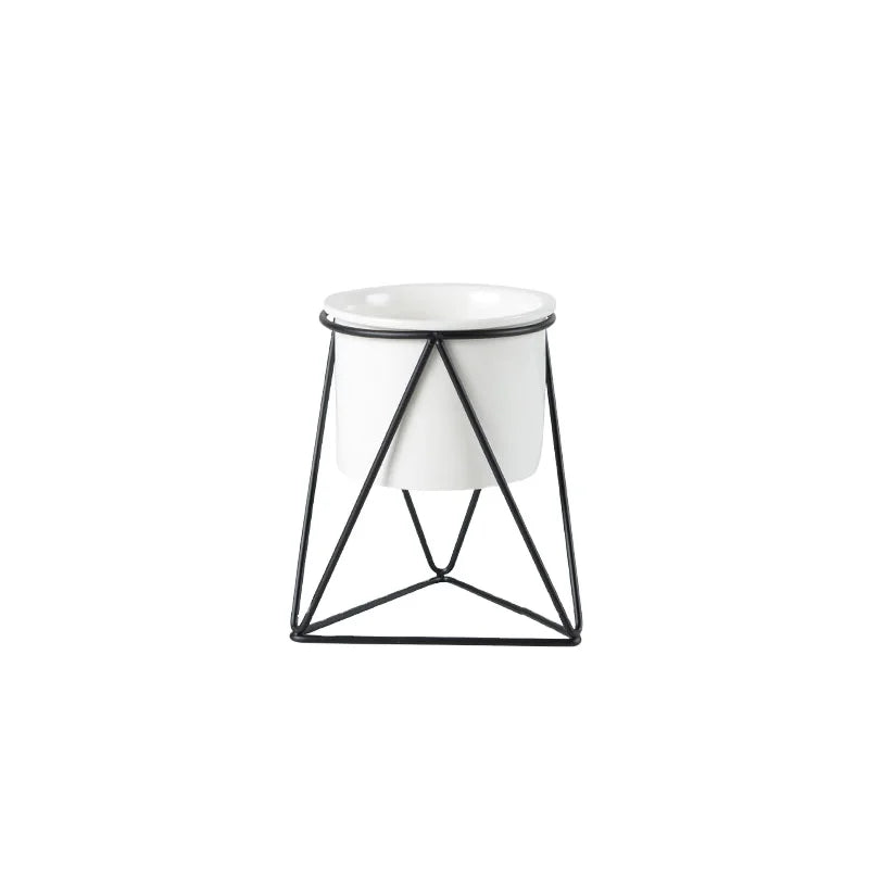 Wholesale Nordic Simple Fleshy Iron Frame Tabletop Vase Ceramic & Porcelain Triangle Iron Design