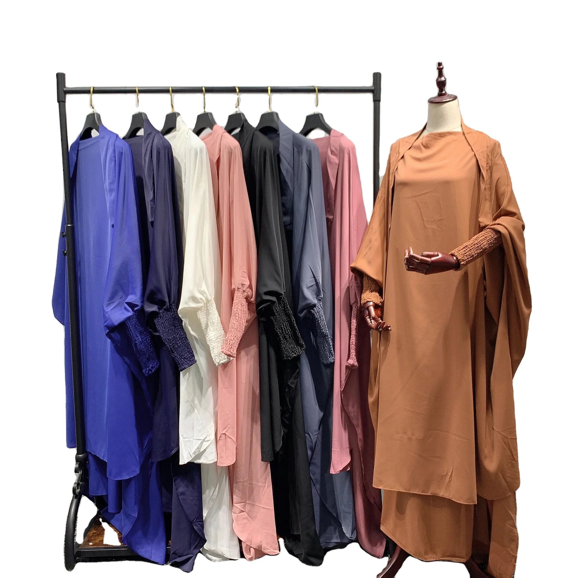 Muslim Ramadan Women Dress Modest Design Abaya Two Piece Solid Color Prayer Dress Islamic Jilbab
