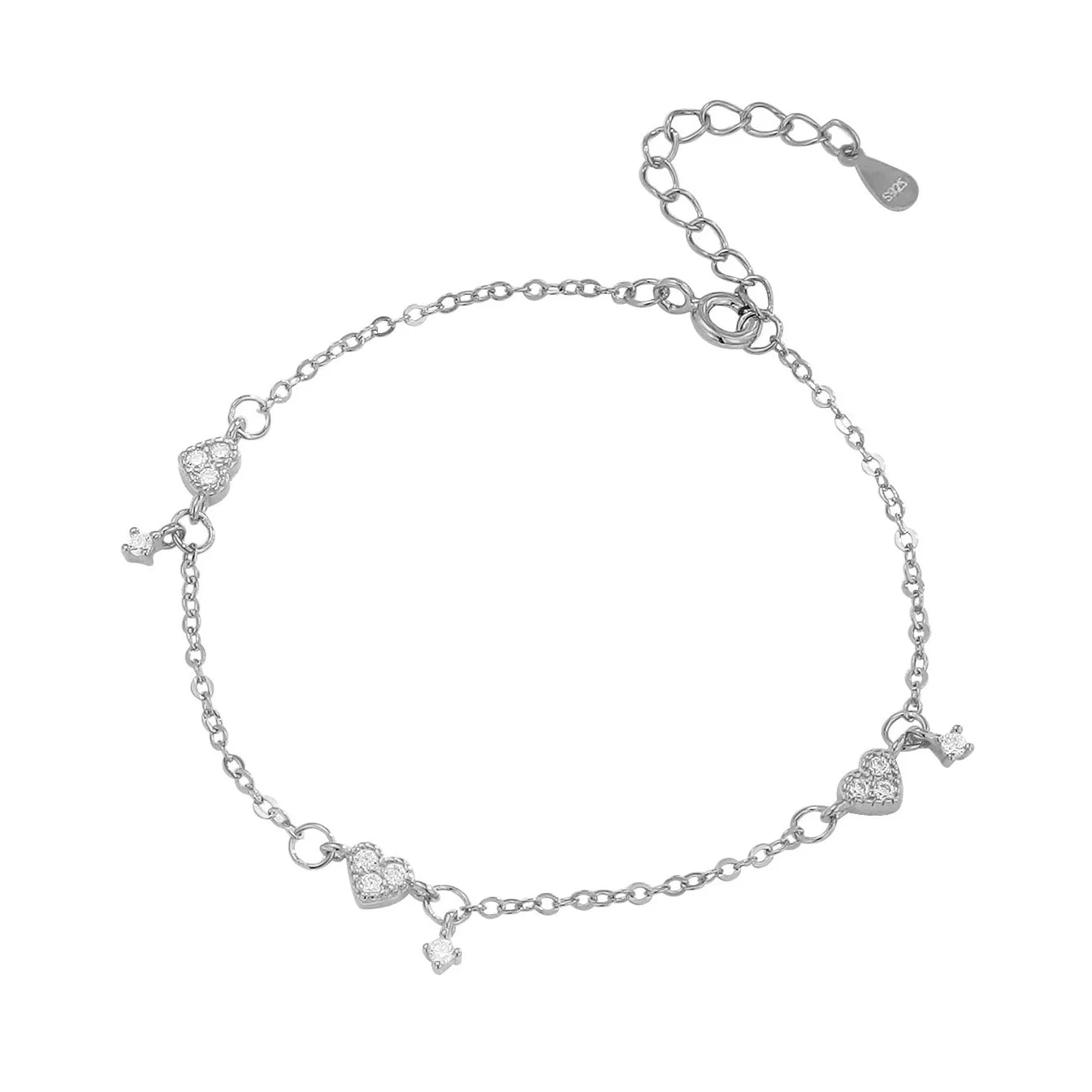 Jewelry 925 Silver Summer Bracelets for Girls Sterling Silver 925 Pave Heart Charm Bracelet