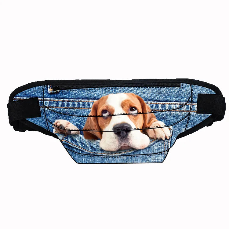 Affordable Personalized Polyester Sport Fanny Pack Waist Bag Cute Dog Design with Multiple Compartments and Zipper
