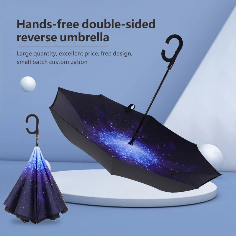 Large Classic Double-Layer Outdoor Waterproof Windproof Manual Straight Umbrella 190T Nylon Fabric Glass Fiber Ribs 110cm Open