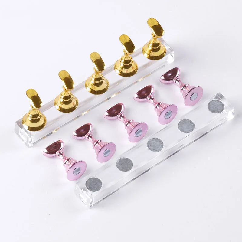 2 Sets of Acrylic Magnetic Practice Stand DIY Nail Tip Holder for False Nail Tool for Salon Use