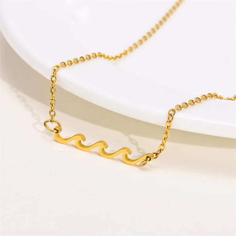 Minimalist Personalized Jewelry Necklace Stainless Steel Wave Charm Necklace