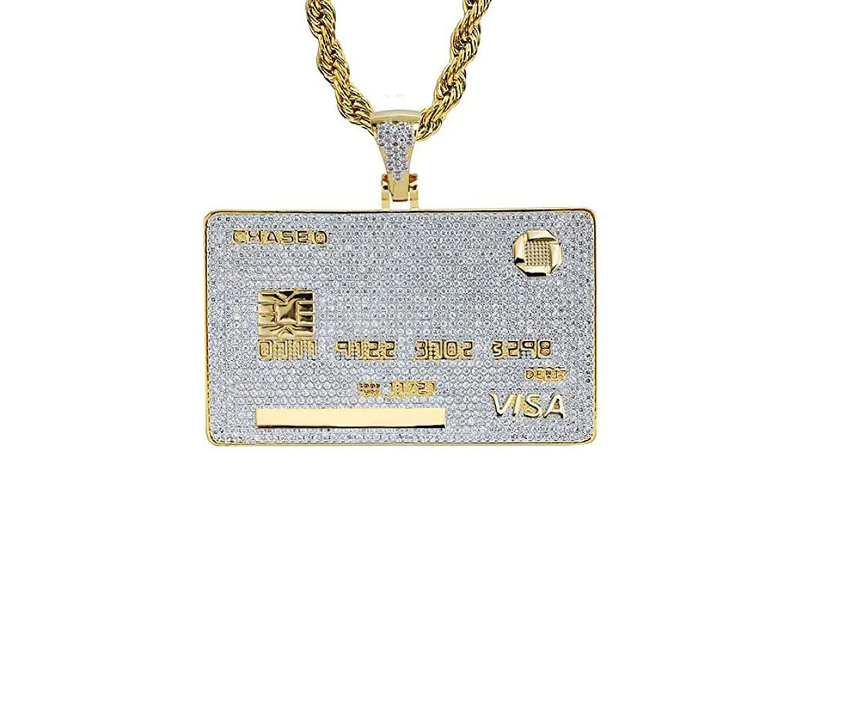 DUYIZHAO Hip Hop Pendant Iced Out Bling Credit Card Pendant Brass Micro Paved Zircon With 3mm 24inches Rope Chain Custom Pendant