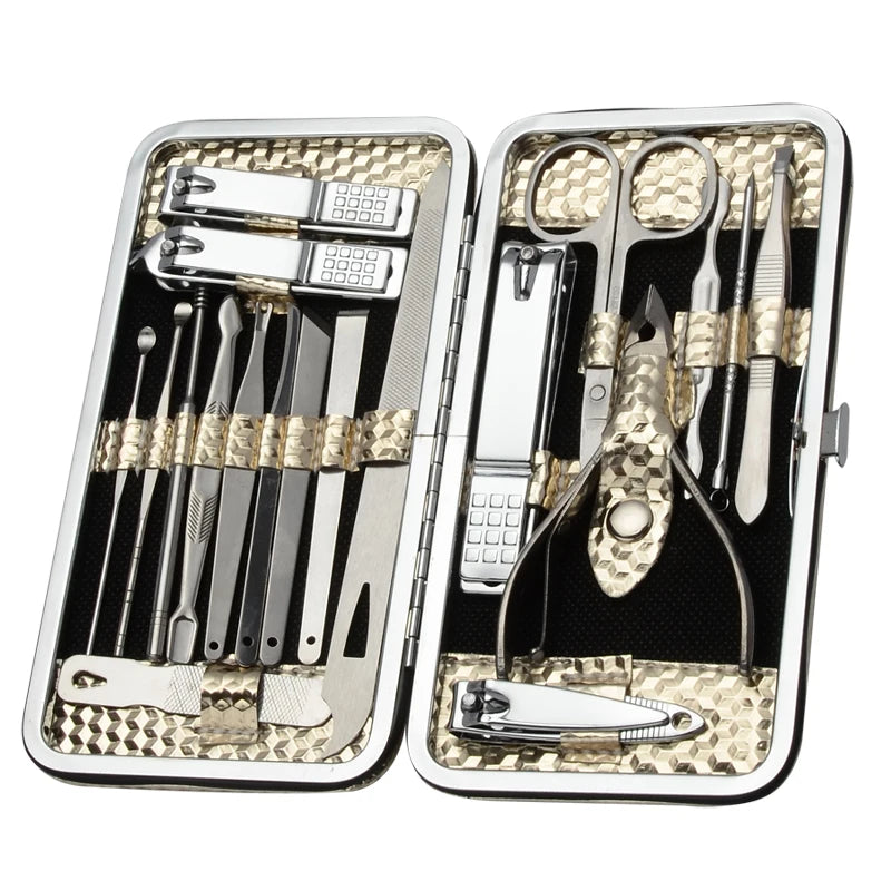 Professional Stainless Steel Diamond Nail Clipper Set 19-Piece Fashionable Manicure & Pedicure Travel Grooming Kit