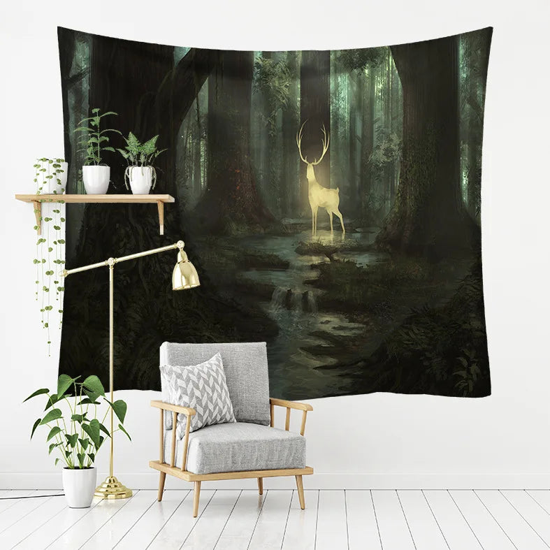 Rustic Bear Tapestry Farmhouse Bear Deer Tapestry Wall Hanging Kids Boys Girls Elk Moose Forest Animal Wall Tapestry Wildlife