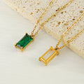 Fashion 18K Gold Plated Stainless Steel Dainty Cute Trendy Rectangle Crystals Stone Charm Chain Necklace