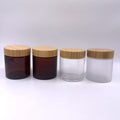 Custom 150ml 250g 8oz 500ml Frosted clear Plastic Cosmetic Body Scrub Container PET Jar with Bamboo Wooden Lids