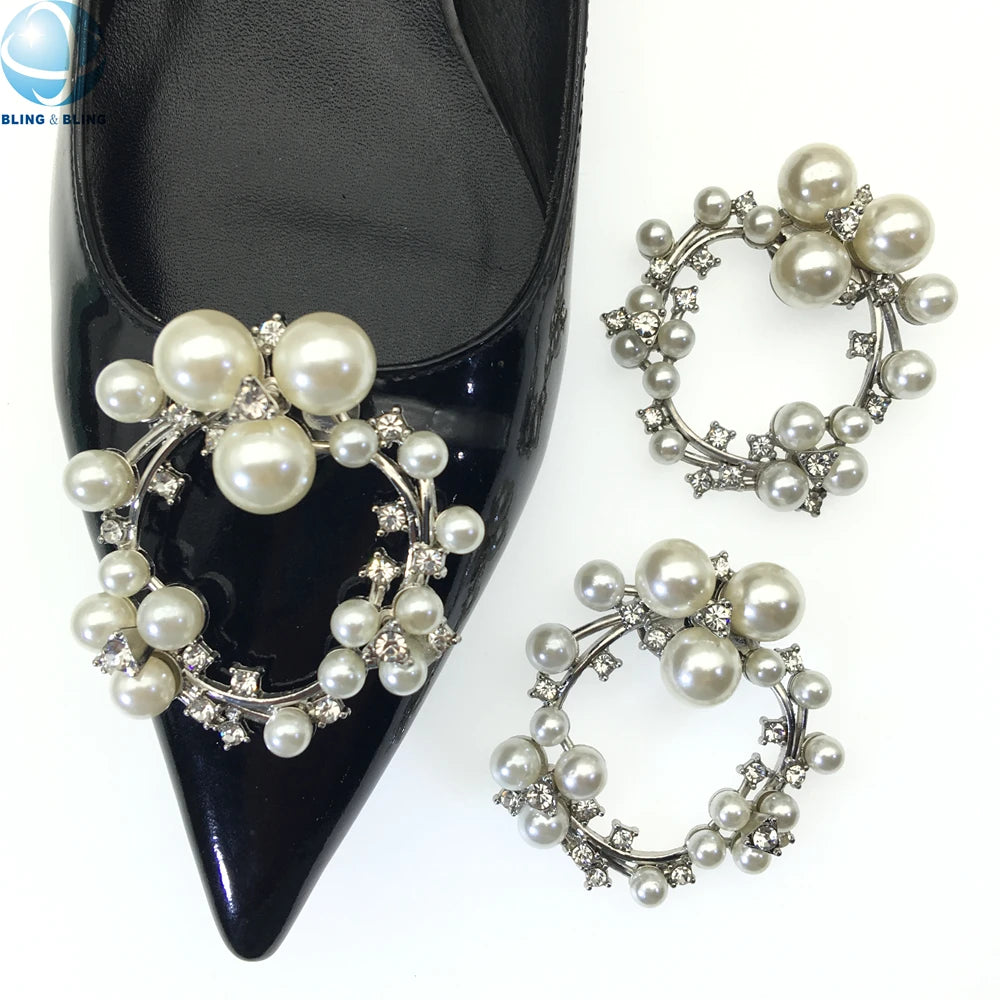 Fashionable Women Shoe Accessories Round Pearl Shoe Clips for Bridal Shoe Decorations