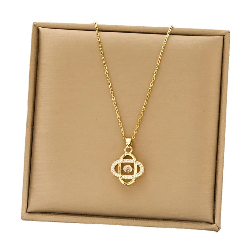 2024 New Fashion Design Flower Titanium Steel Necklace Micro-inset Zircon Pendant Temperament Clavicle Chain