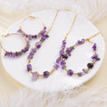 Handmade Natural Chips Purple Stone Large Hoop Earrings Bracelet Choker Necklace Jewelry Set