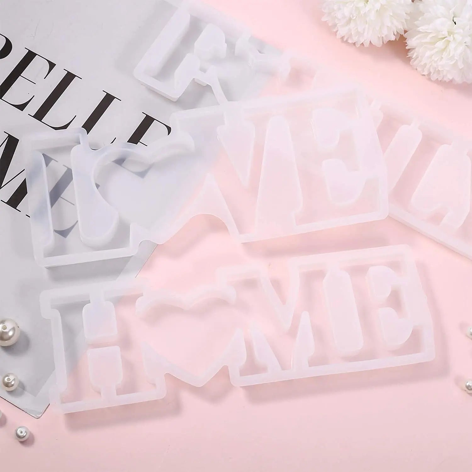 3 Pieces Resin Casting Moulds 3D Silicone Letter Moulds for DIY Craft Desktops and Home Decor