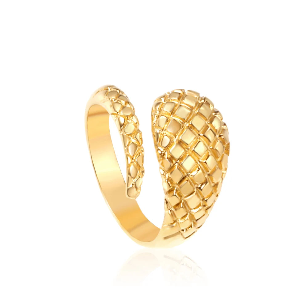 18K Gold Plated Waterproof Stainless Steel Trendy Chunky Woven Ring Women Fashion Jewelry Minimalist Open Statement Rings