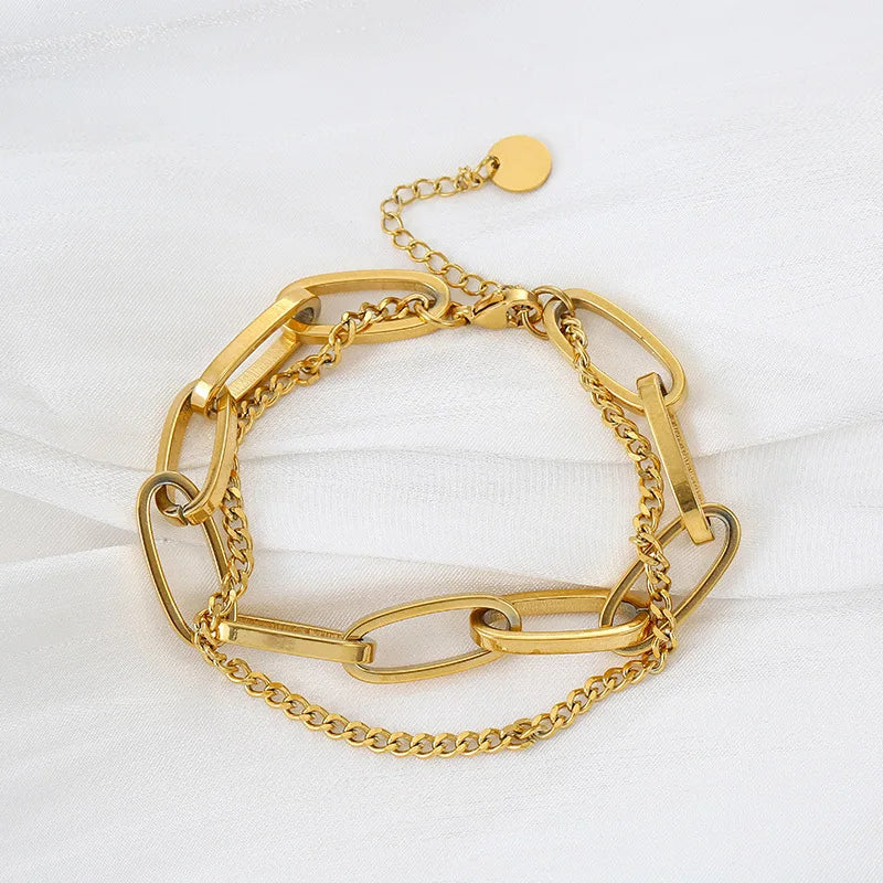 Beimai OEM 18k Stainless Steel Double Chain Thick Bracelet