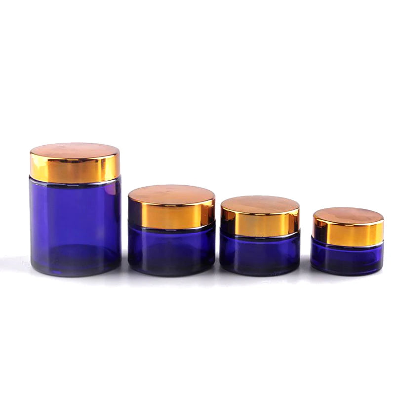 Candle Jars Blue Color 50ml Glass Serum Body Scrub Cosmetic Container Gold Silver Sluminium Lid Storage Eco Friendly Jars