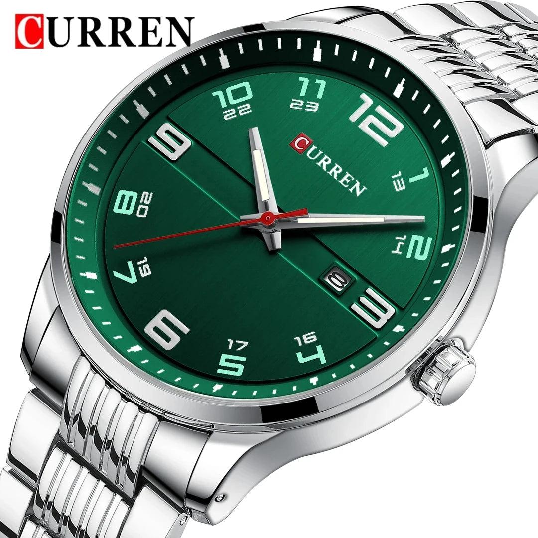 CURREN 8411 Sport Men Watch Top New Luxury Green Business Waterproof Male Clock Stainless Steel Quartz Man Wristwatch