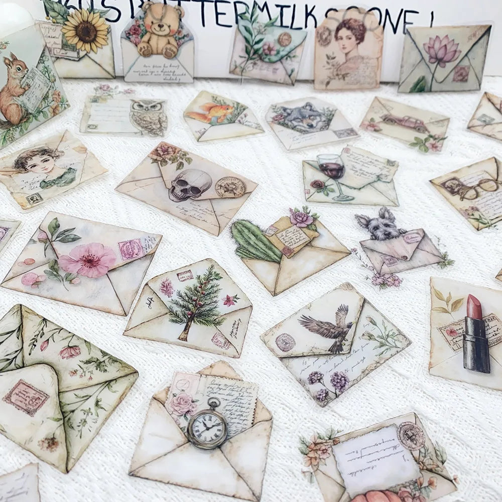 50Pcs Transparent Envelope Decorative Stickers for Notebook Wall Decor PET Post Letter Sticker