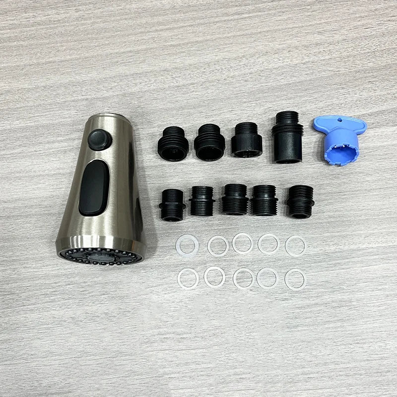 Kitchen Faucet Extender Nozzle Head with 9 Adapters OEM 3-Function Head Replacement Chrome Kitchen Faucet Sprayer