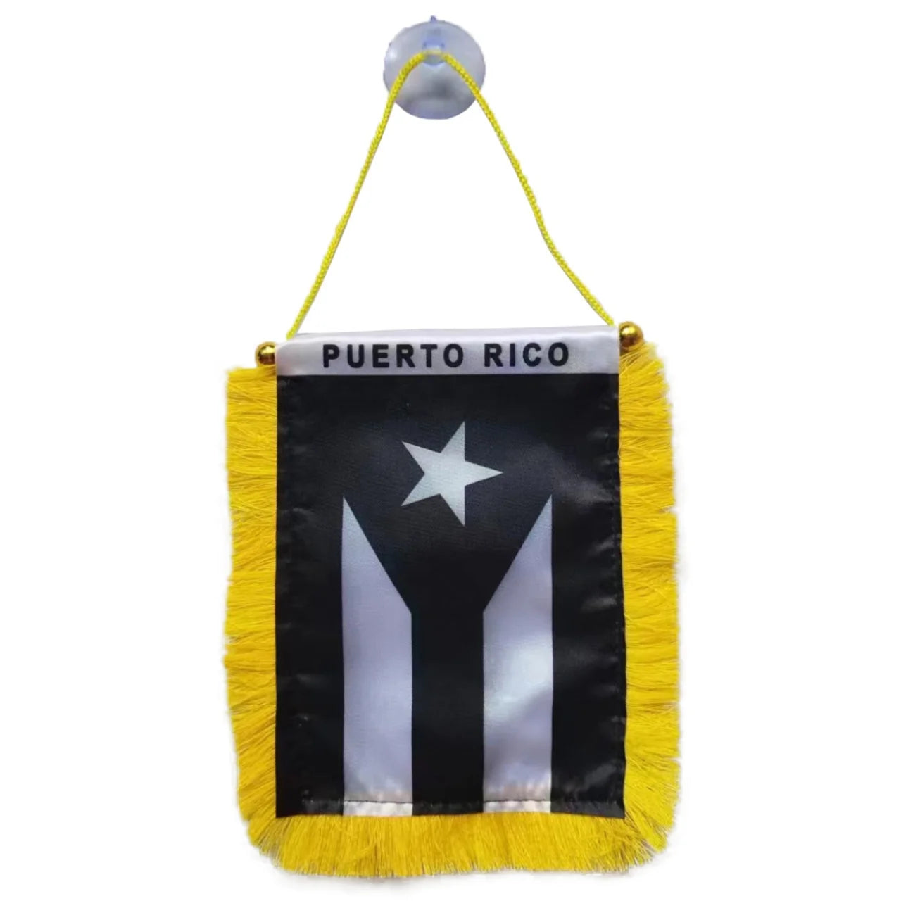 Mini 4''x6'' Black Puerto Rico Flag Polyester Hanging Pennants with Suction Cup for Car