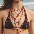 ZAA Summer Bohemia Multilayer Red Crystal Rice Beads Chili Eggplant Lemon Pendant Necklace Set for Women Party Jewelry
