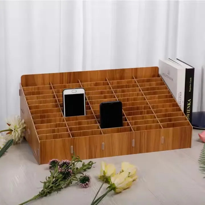 36 Grid Multi-Functional Desktop Wooden Storage and Organization Box Phone Holder with Excellent Desktop Management