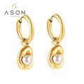 Ason Design Hot Sales Fashion Jewelry 18k Gold Plated Stainless Steel Earring Women Wholesale Pearl Hoop Earrings for Women