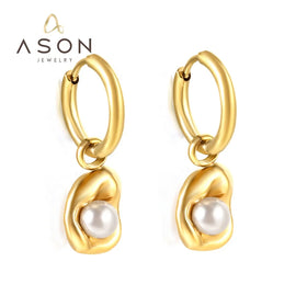 Ason Design Hot Sales Fashion Jewelry 18k Gold Plated Stainless Steel Earring Women Wholesale Pearl Hoop Earrings for Women