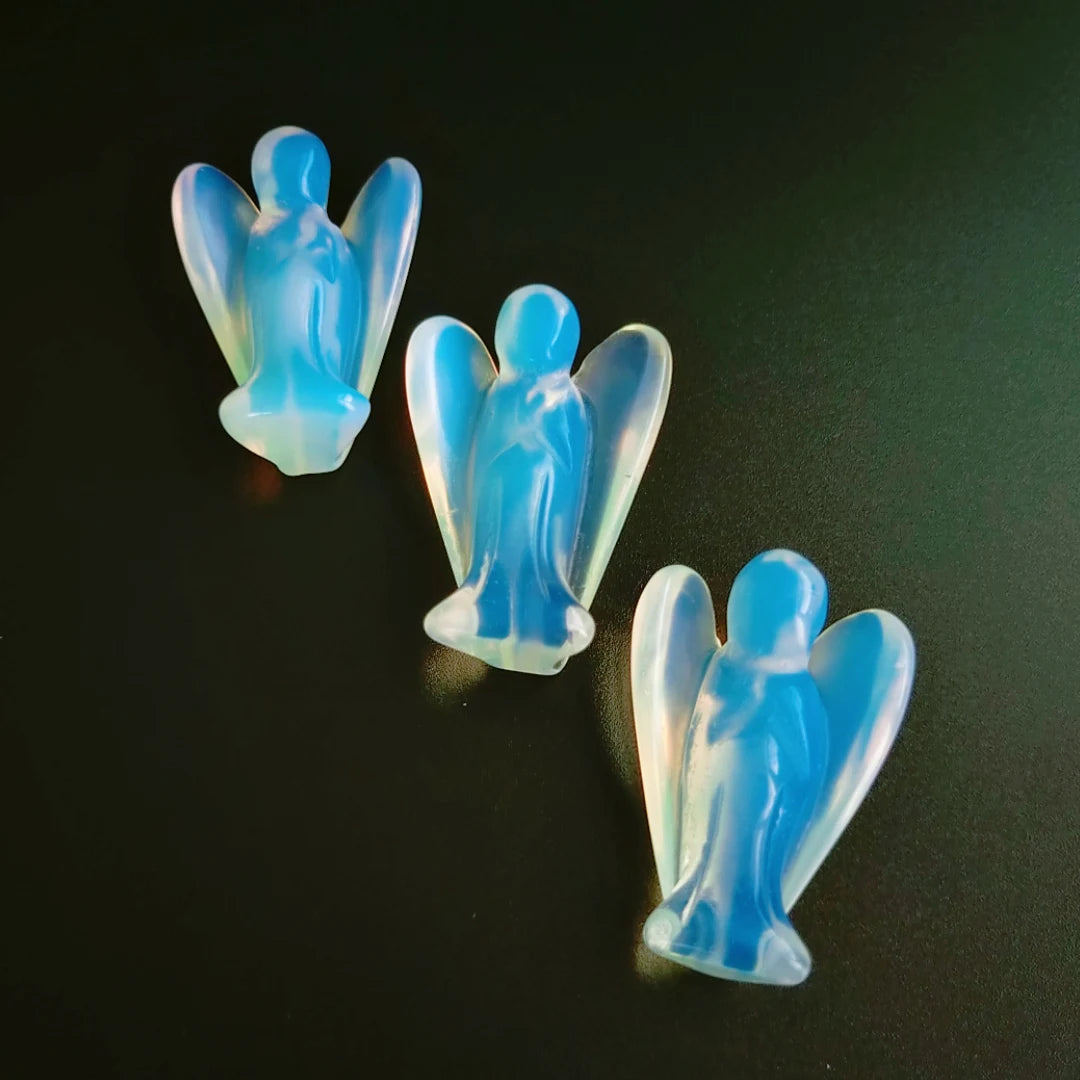 Huiying Best Selling Natural Hand Carved Opalite Crystal Angel 1.5 Inch Craft Crafts