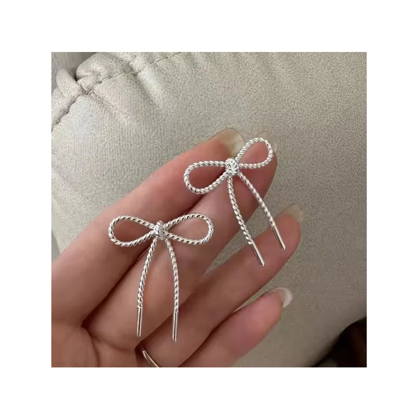 Korean Design S925 Sterling Silver Twisted Bowknot Big Chunky Stud Earrings for Women Gifts
